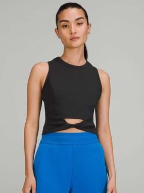 Lululemon Cropped Cotton Ribbed-Band Tank Top Black Twist Front Cutout Small